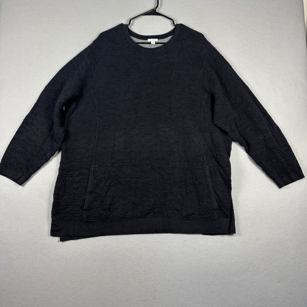 Pure Jill Textured Cotton Tunic Pockets Crinkle Knit XL Black